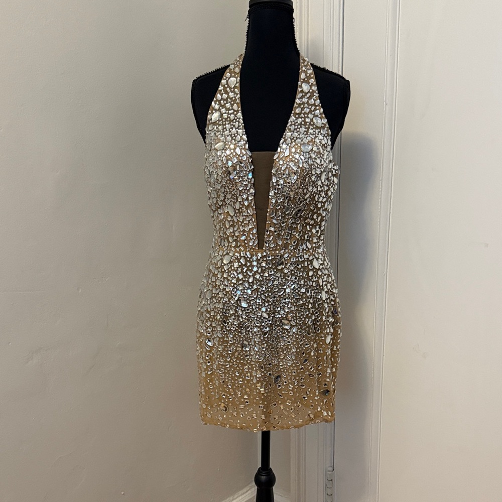 Portia and Scarlett Gold and Silver Lace-Up Dress